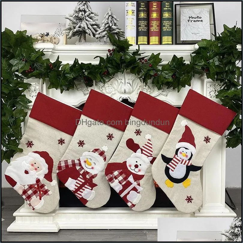 styles 47x22cm christmas stocking nonwoven fabric old man snowman penguin creative santa xmas stockings gift bag pab11920