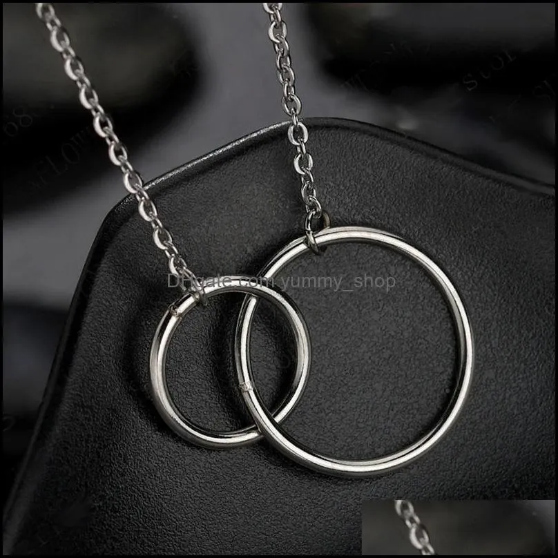 stainless steel double circle pendant necklace rings steel gold interlocking circles trendy couple friendship necklaces for