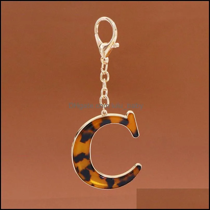 leopard az keychain personalized letter pendant keyrings fashion acrylic 26 alphabet key chains holder charm bag jewelry
