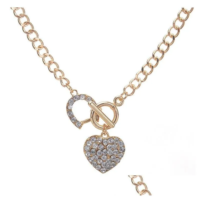 fashion jewelry rhinstone love heart pendant necklace toggle clasp chain choker necklaces