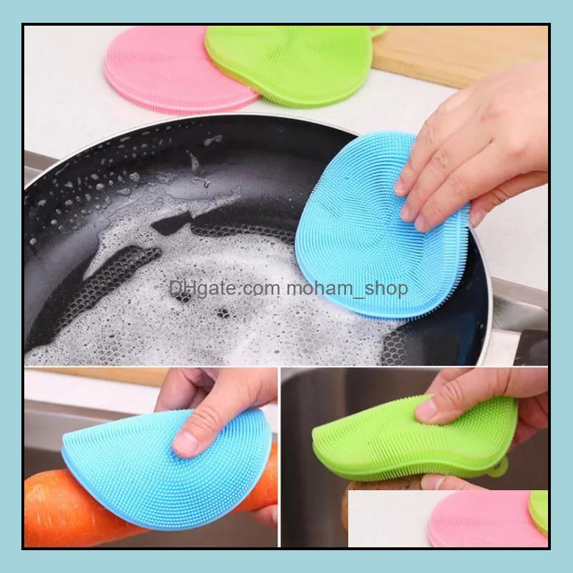 round shape dish washing brush washingfruit vegetable multipurpose food grade silicone cleaning dishwashing brushes sn870