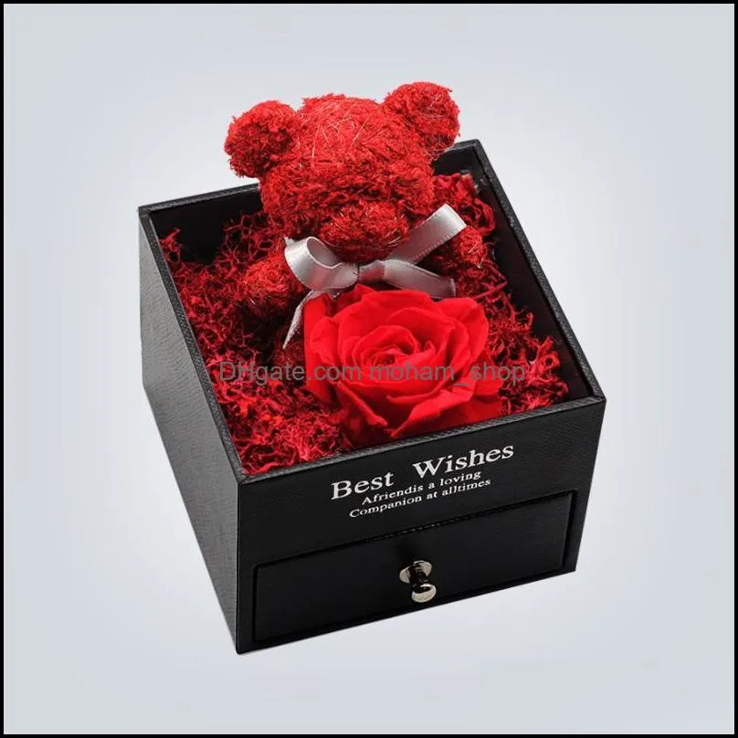 decorative flowers wreaths rose bear handmade preserved real jewelry box christmas forever blossom wedding birthday gift set for