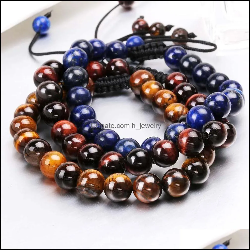 8mm natural stone bead bracelet natural tiger eye lapis lazuli light green beads handmade rope woven bracelets for men and women