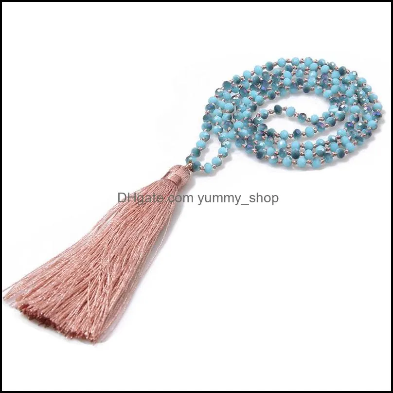 glass crystal mala necklace handmade knot faceted roundelle crystal long tassel buddhism meditation necklace for women gift 651 q2