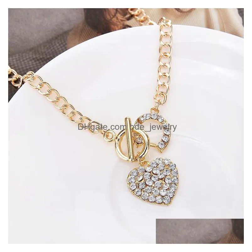 fashion jewelry rhinstone love heart pendant necklace toggle clasp chain choker necklaces