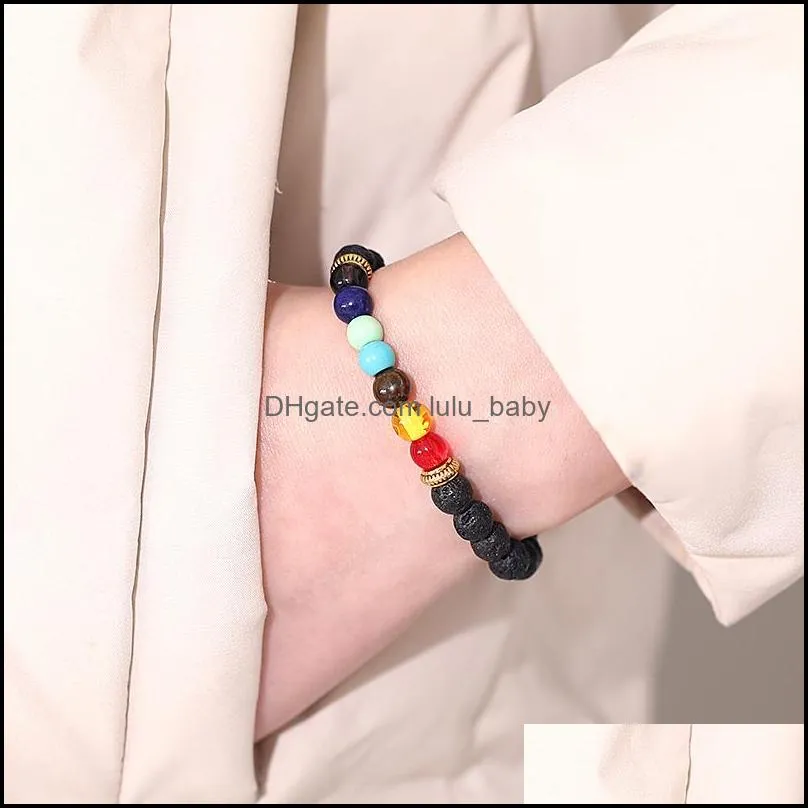 6mm natural black lava stone beads bracelets diffuser elastic bracelet volcanic rock beaded hand strings yoga 7 chakra womne men