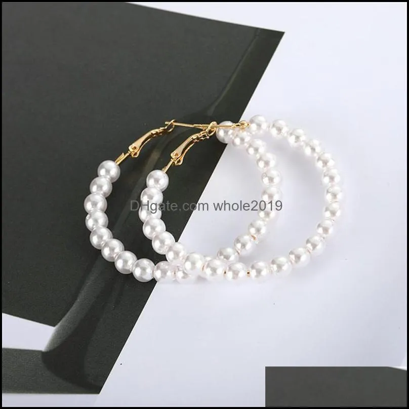  pearl hoop earrings for women elegant girls exaggerates oversize pearl circle ear rings earrings sweet south korea design jewelry