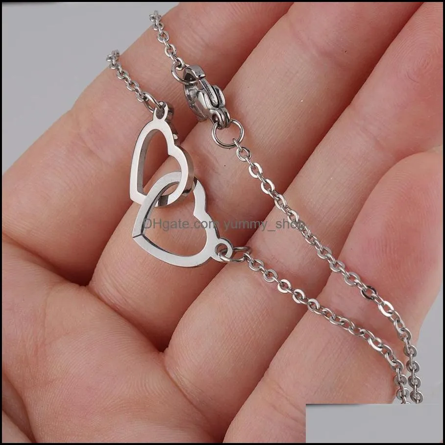 casual double heart necklace silver gold chain women statement necklace initial eternity interlocking love pendant valentines day