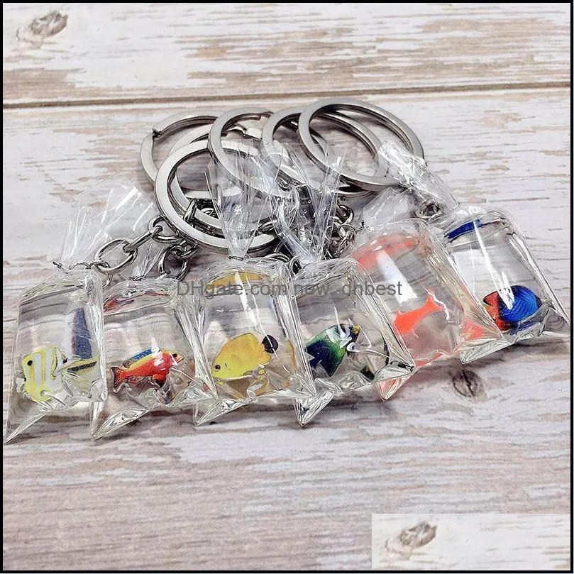 creativity miniature resin goldfish keychains charms small fish in water bag pendant diy key rings fashion accessories
