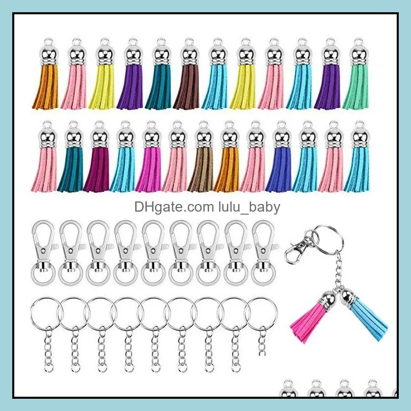 velvet tassel keychain making kit for women bag pendant zinc alloy lobster clasp keyrings with chain diy accessories w42f