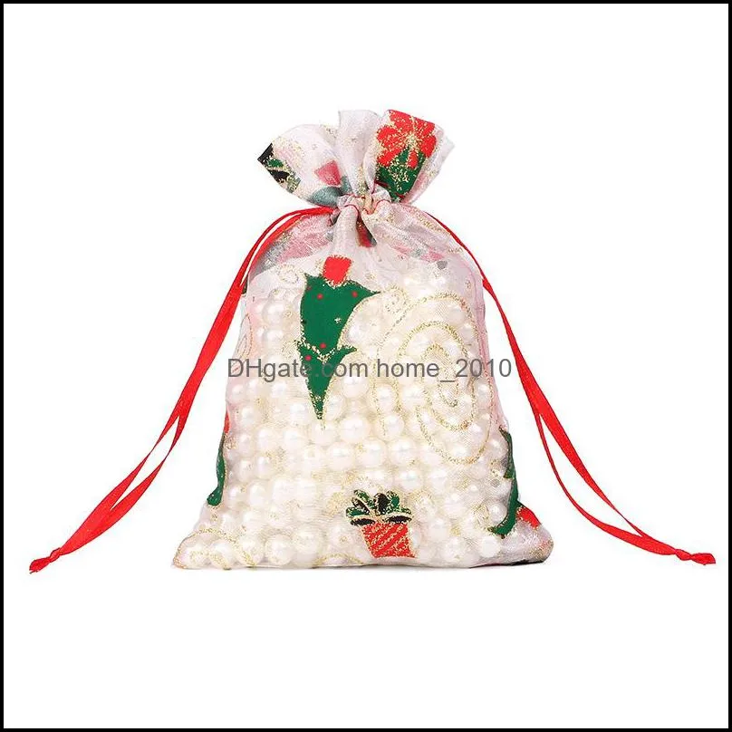 christmas candy bag bronzing organza drawstring pouches candy gift bag jewelry packaging bags xmas decoration jewelry packing bags