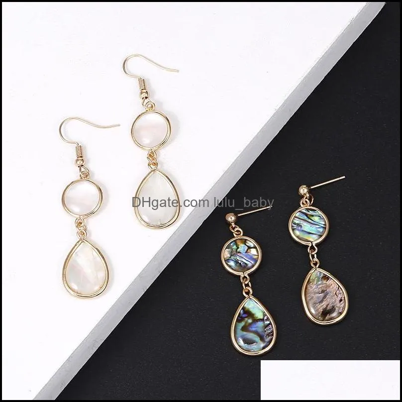  design waterdrop abalone shell dangle earrings gold plated copper statement teardrop hook earring for women girl wholesale jewelry