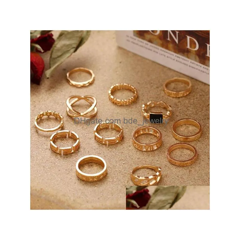 fashion jewelry ring set vintage geometric stars midi rings sets 13pcs/set