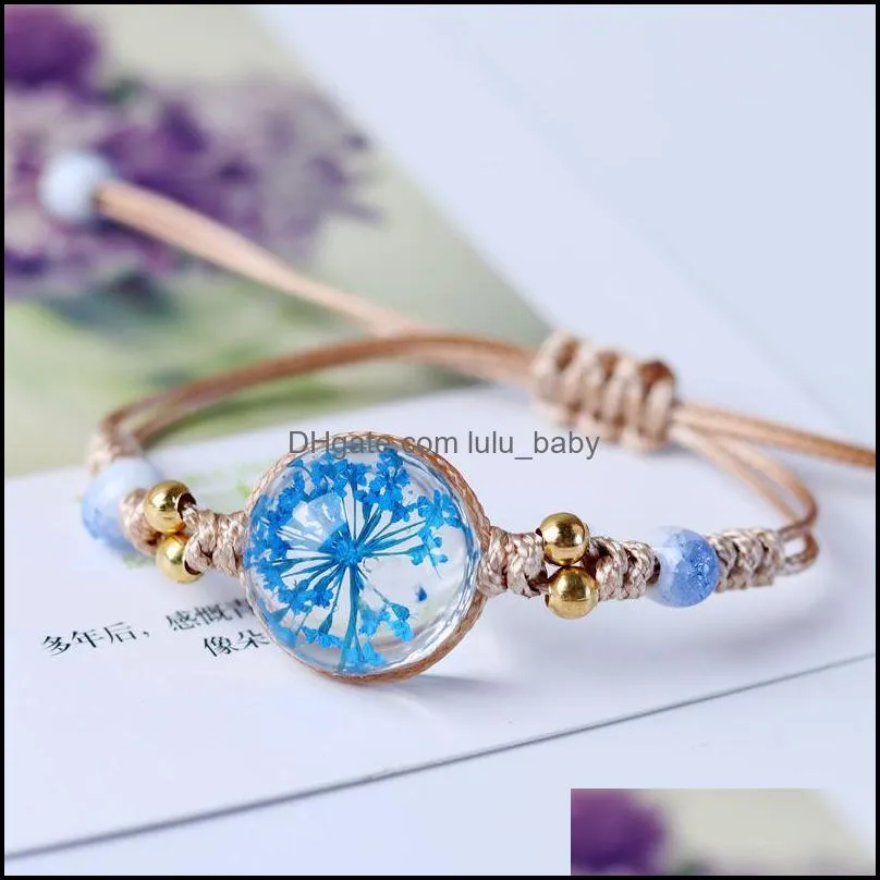 glass ball dried flower bracelet handmade rope knot braided ceramics beads bracelets jewelry