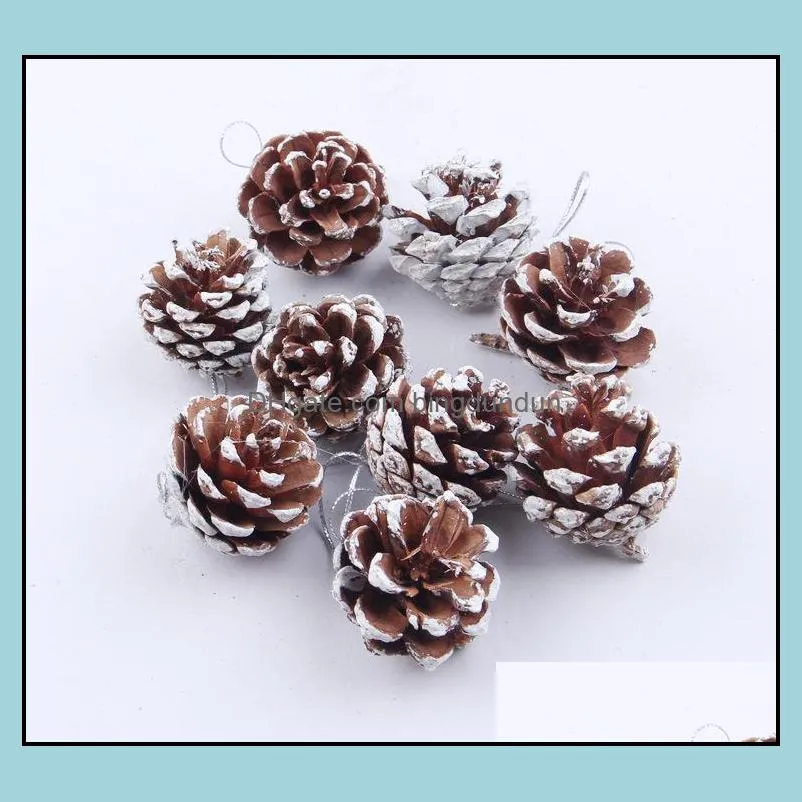 christmas decorations 9pc/bag christmas tree decoration pendant natural pine cone dyed white paint ornament paa9487