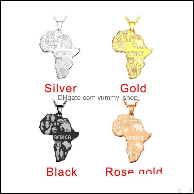  arrival africa map pendant necklace for women men 4 colors high quality stainless steel maps necklace charm hip hop jewelry gifty