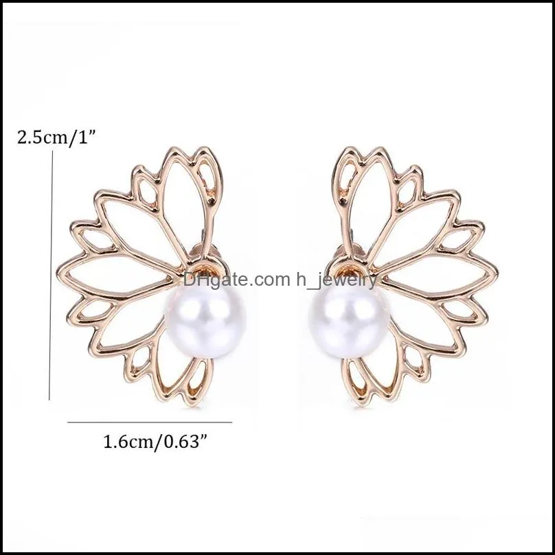 cute small flower leaf earrings fashion silver gold rose gold alloy jewelry pearl stud earrings for women girls gift wholesalez