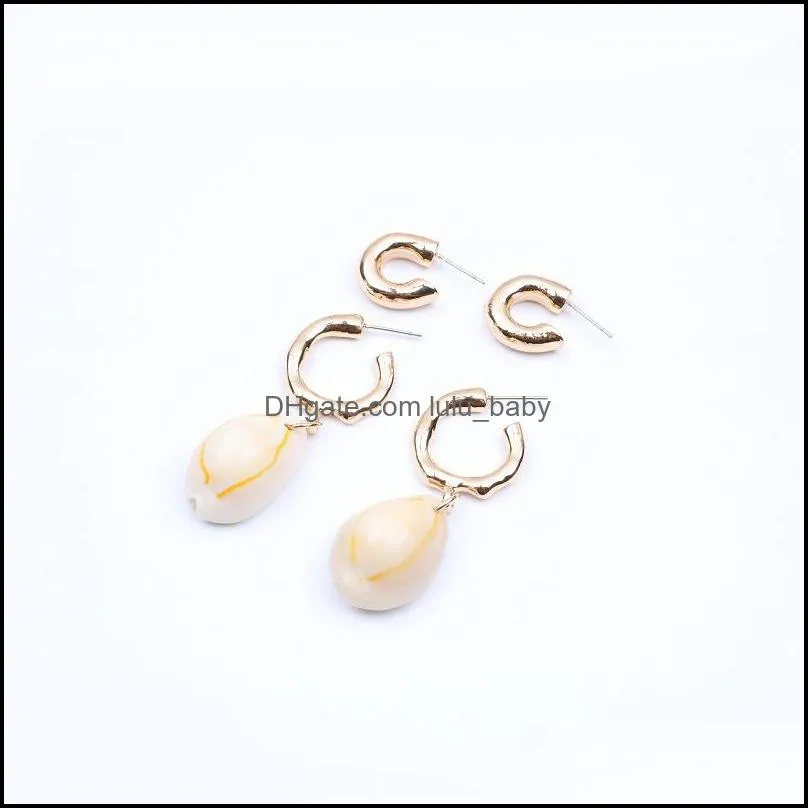 2019 fashion sea shell women earrings gold color 2 pairs / set trendy statement drop dangle earrings for women beach jewelry wholesale