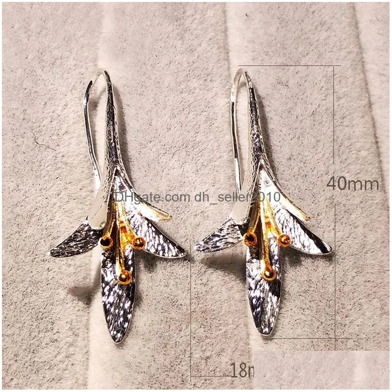 fashion jewelry womens earrings s925 silver pleated greenish lily flower dangle earrings s429