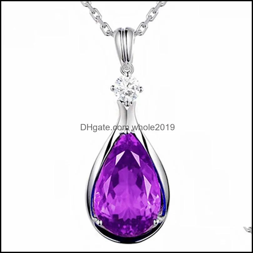 luxury amethyst necklace wedding jewelry drop ruby amethyst pendant necklaces for women anniversary gift silver necklaces