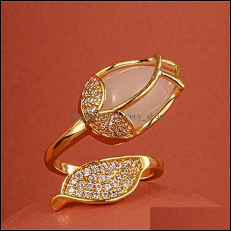 south koreas design fashion jewelry exquisite copper inlaid zircon opal tulip creative opening ring female prom party ring1 855