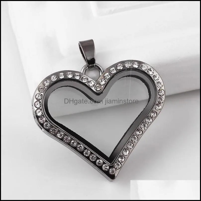 charms 10pcs/lot 4colors magnetic heart shape glass floating locket pendant for necklace chain making 35 e3