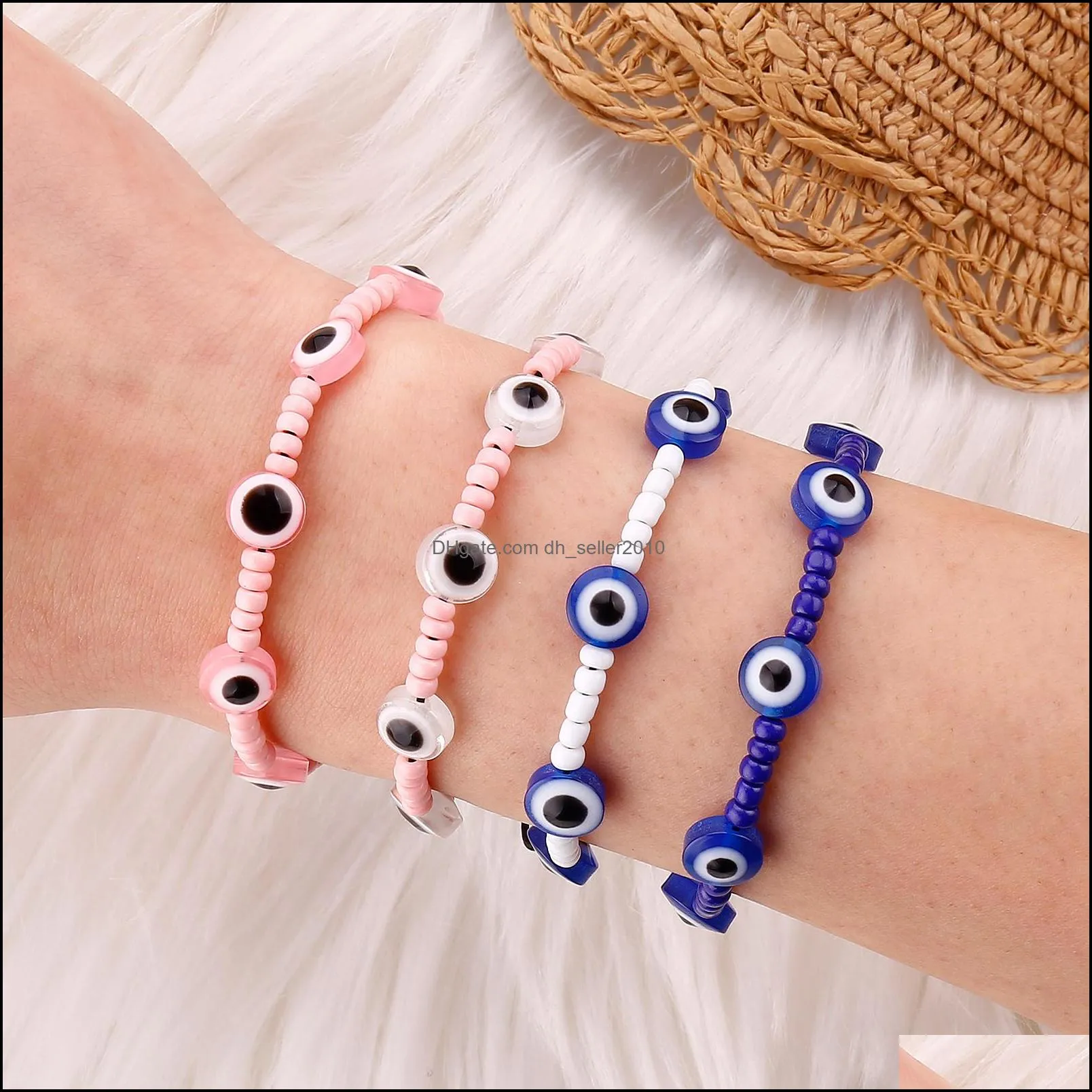 turkish evil blue eye bracelet colorful crystal resin bead rope chain eyes lucky couple bracelets for women charm jewelry