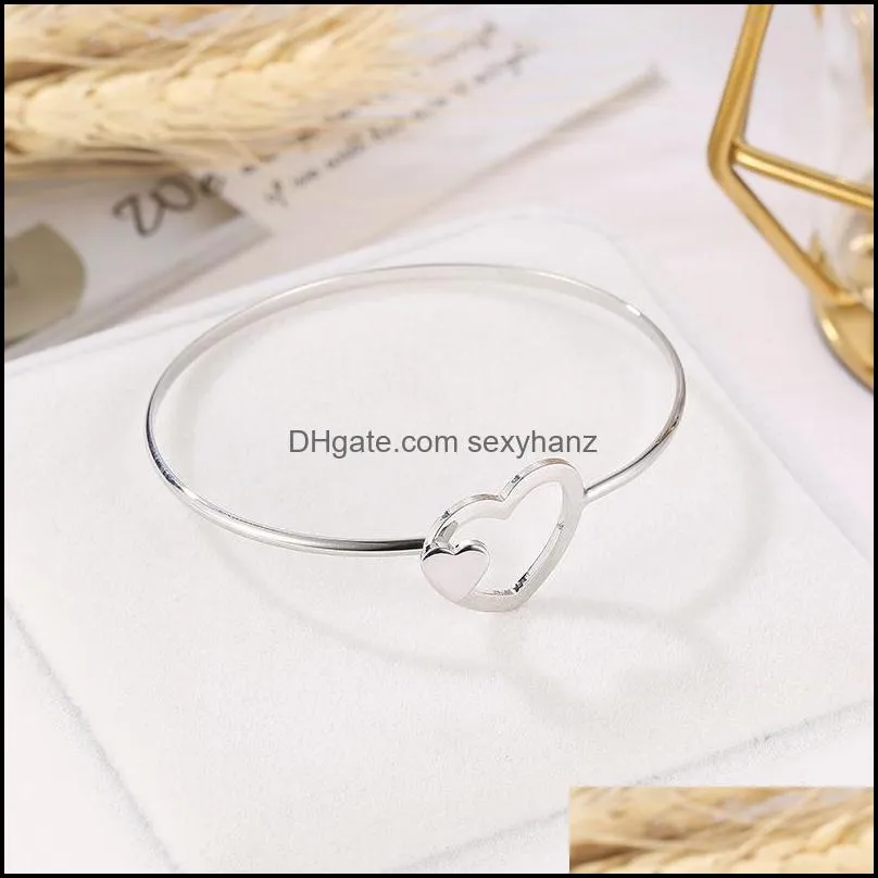 pretty heart bracelet bangle fashion jewelry for women feminina love heart bangles silver open heart bracelet