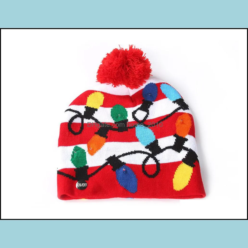 led knitting hat christmas lighting pom beanie kids adult snowflake xmas crochet wool lights knitted ball cap holloween wll601