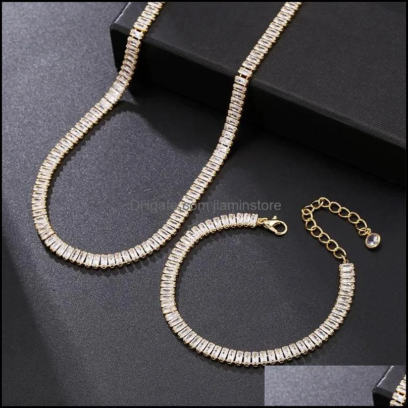 18k yellow gold plated shiny cz crystal tennis bracelet necklace for girls women for party wedding gift 3728 q2