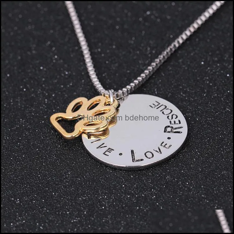 love necklace angel pet simple necklace lovers lettering live love rescue gold paw claw pendant necklace bdehome