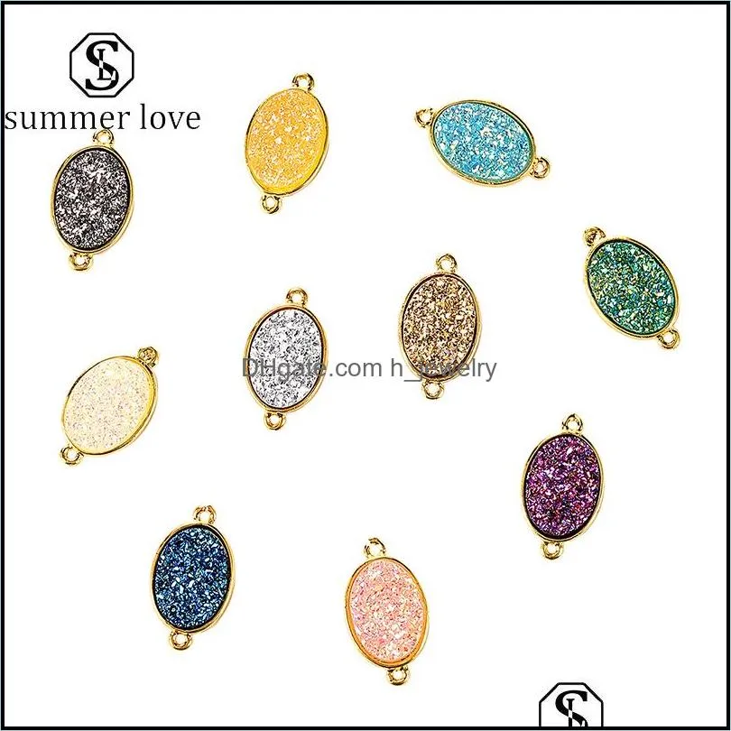  fashion oval resin druzy stone pendant for bracelet necklace gold diy charm bright jewelry accessories for women y