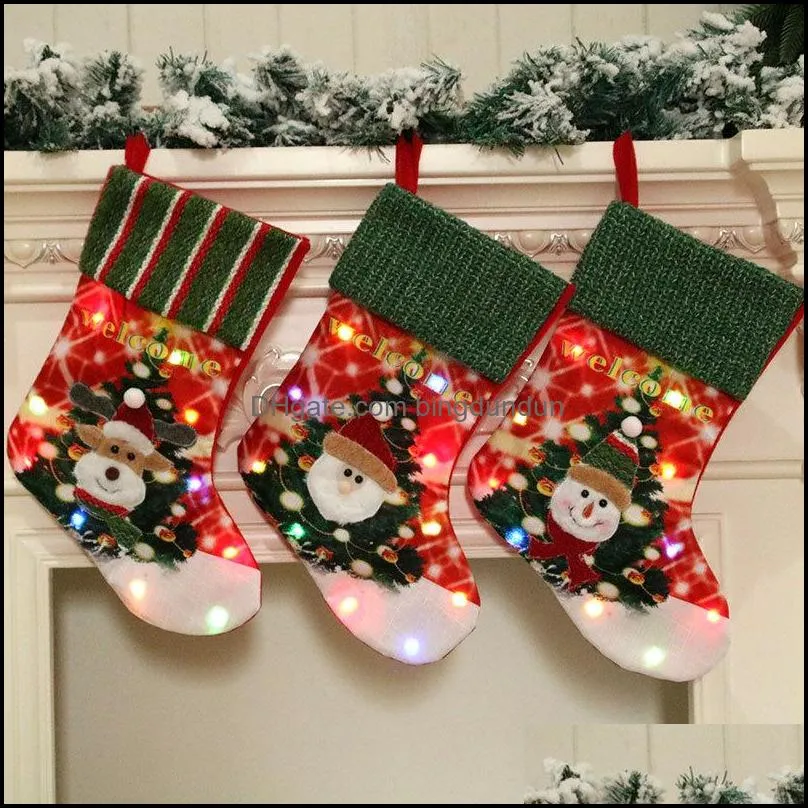 large led luminous christmas stockings christmas decorations xmas socks ornament children gift bags paf11585