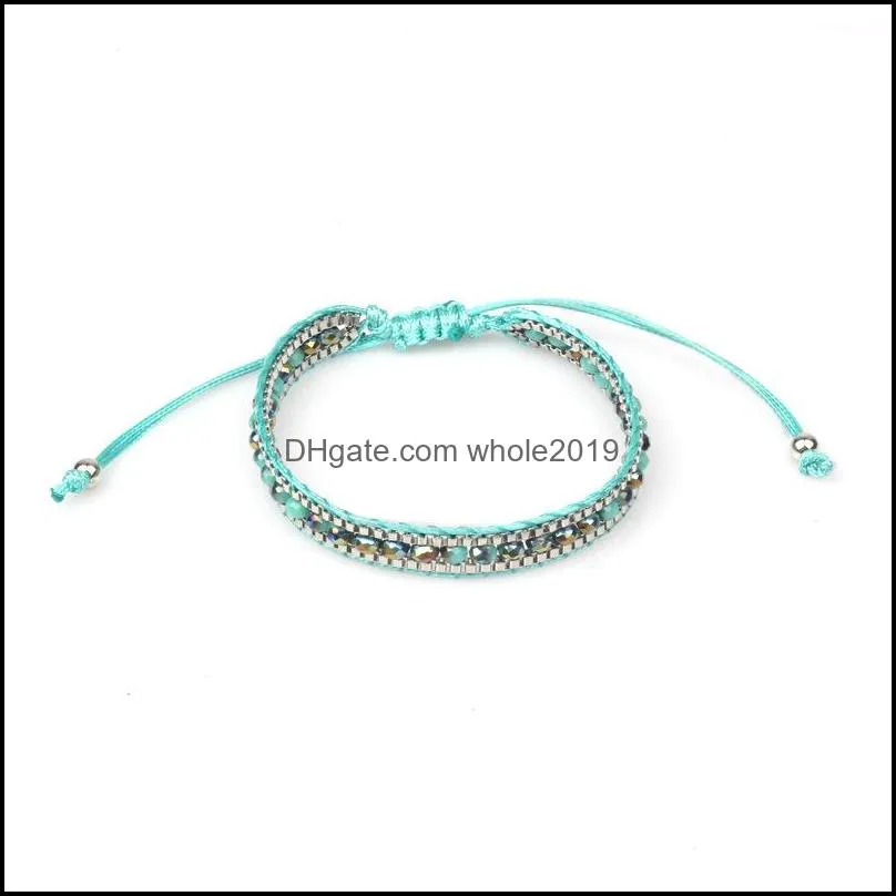 boho hand woven crystal single layer womens white beaded friendship bracelet