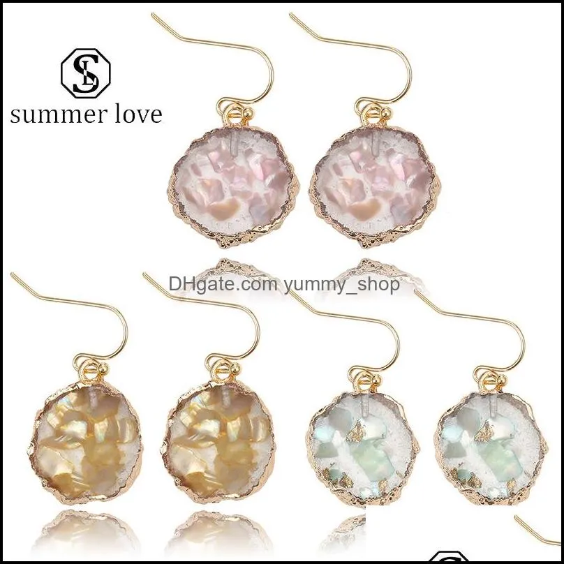 latest designer coloful shell paper sequins resin stone dangle earrings for women gold plating round shape earring ear jewelry