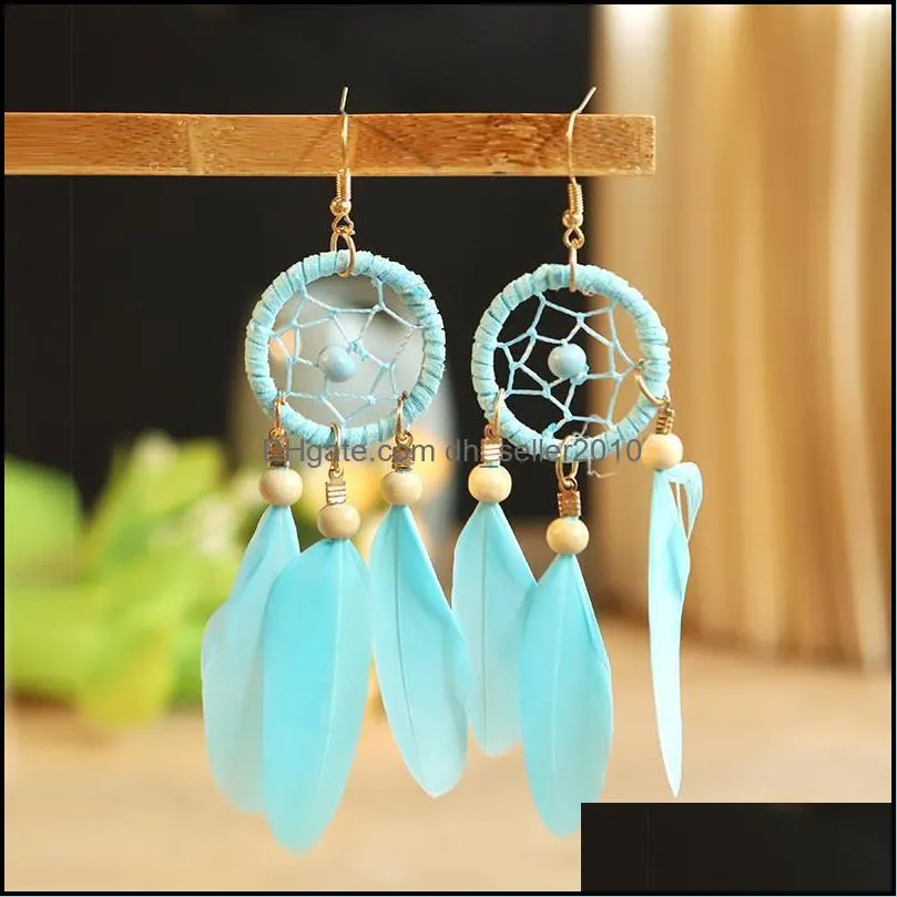 creative dream catcher long feather dangle earrings for women tassel earring ethnic indian jewelry