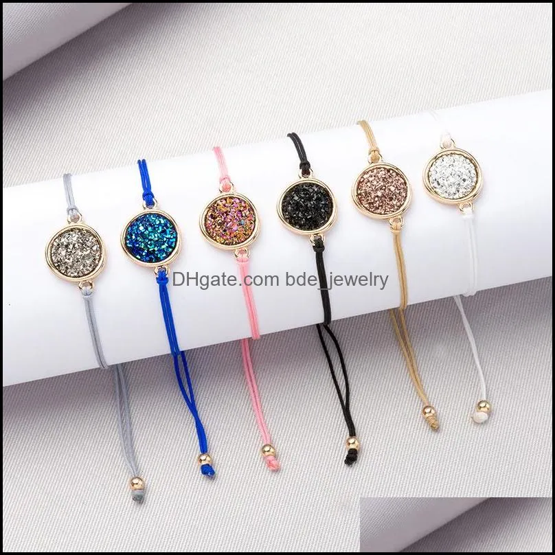 fashion natural stone bracelet crystal druzy charm colorful woven adjustable friendship rope chain cuff bangles jewelry gift for