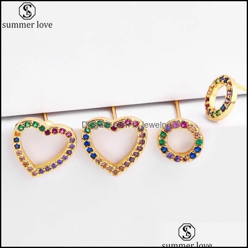 colorful zircon heart hoop earrings 18k gold plated cubic zirconia cuff stud earrings for women valentines day giftz