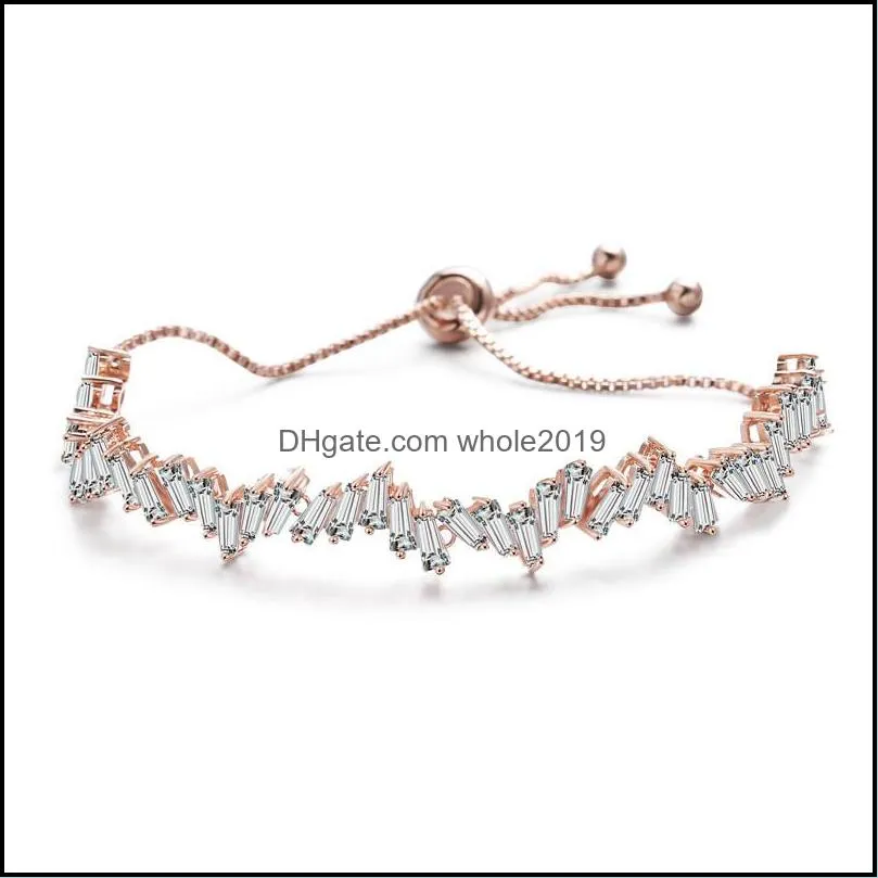 fashion shinny cubic zircon bracelet irregular zircon baguette adjustable chain bracelet bangle for women girl wedding party jewelry