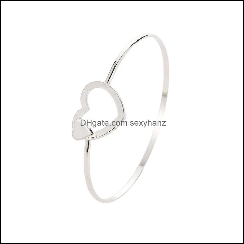 pretty heart bracelet bangle fashion jewelry for women feminina love heart bangles silver open heart bracelet