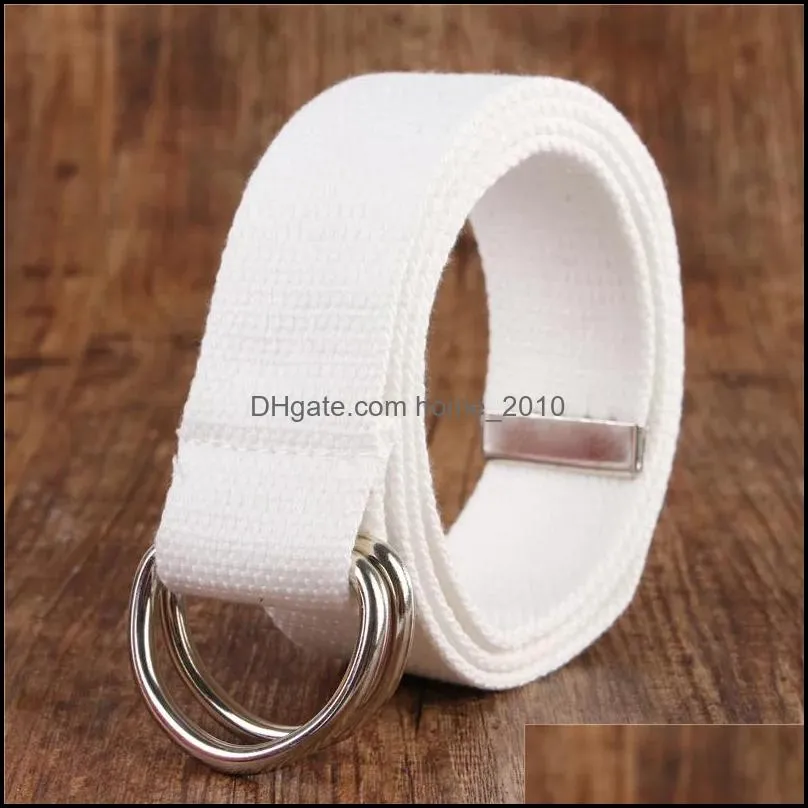 canvas belts casual women men waist belts double loop ring belts solid color trendy belt fashion long belt waistband 18 color yfa2396