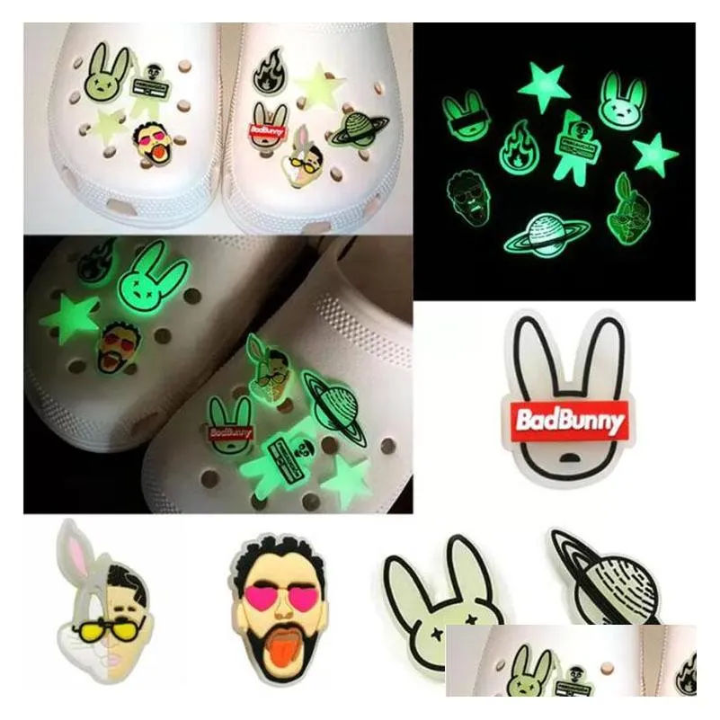 wholesale glow in the dark croc shoe charms luminous decoration buckle for clog shoes accessories gift