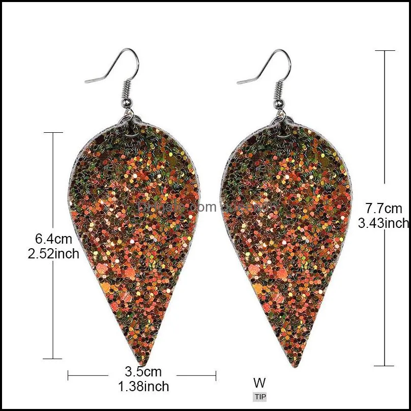 unique design christmas pu leather leaf oval earrings fashion sequin glitter colorful double side dangle earring jewelry gifts for