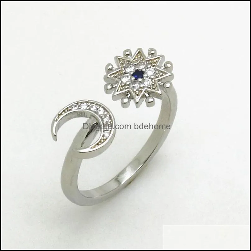 fashion hand white gold color star moon ring suitable for wedding party women jewelry micro set star moon open ring bdehome