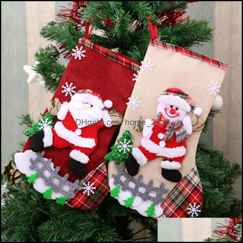 christmas tree stocking elk bear snowman pattern santa claus gift candy sock bag pendant xmas decoration trees hanging stockings