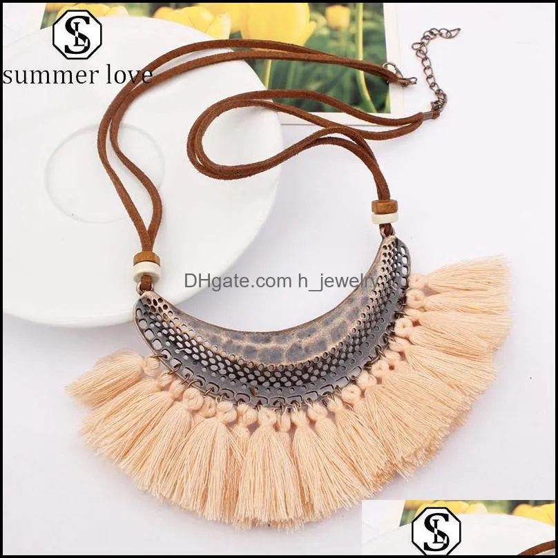 vintage punk tassel dangle pendant necklace big ethnic necklace for women bohemia long choker fashion multicolor valentines day