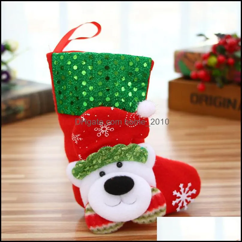 mini christmas hanging socks cute candy gift bag santa claus elk bear christmas stocking tree pendant xmas party decoration yfa2688