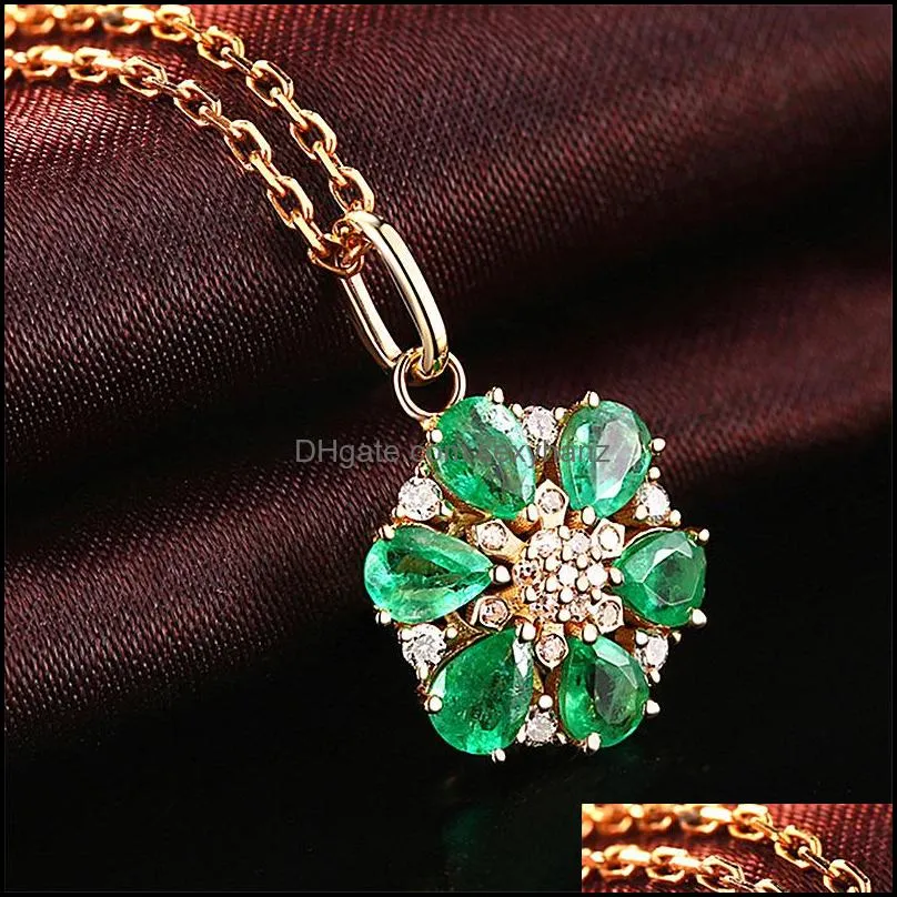 elegant flower necklace emerald zircon gemstone pendant jewelry ornament women wedding six petal flower diamond pendant