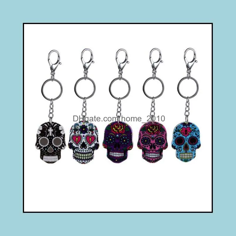  bohemia skull keychain 5 colors halloween keyring skeleton metal pendant key chain halloween novelty home tools ysy434l