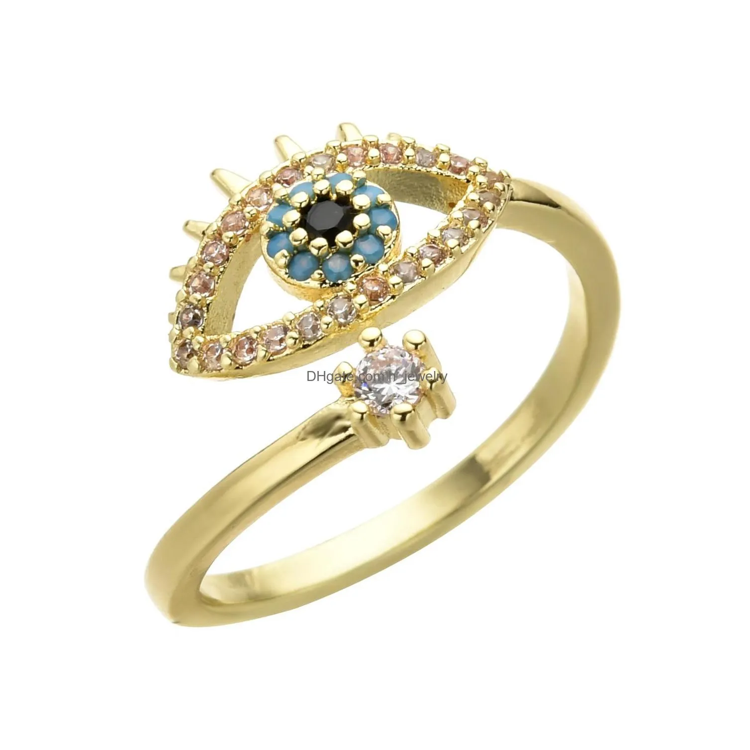 fashion jewelry evil eye ring gold plated womens inlaid zircon opening adjustable blue eyes rings
